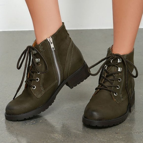 Steve Madden Olive Green Leather Ankle Boot - Picture 9 of 9